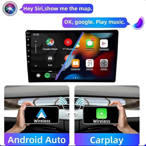Autoradio Renault Megane 3 2008-2014 con Android Auto y CarPlay Inalámbrico 9" Pantall Radio Coche Bluetooth Estéreo iOS Android con FM GPS Navegación USB Cámara Trasera Mic Reproductor Multimedia - 3