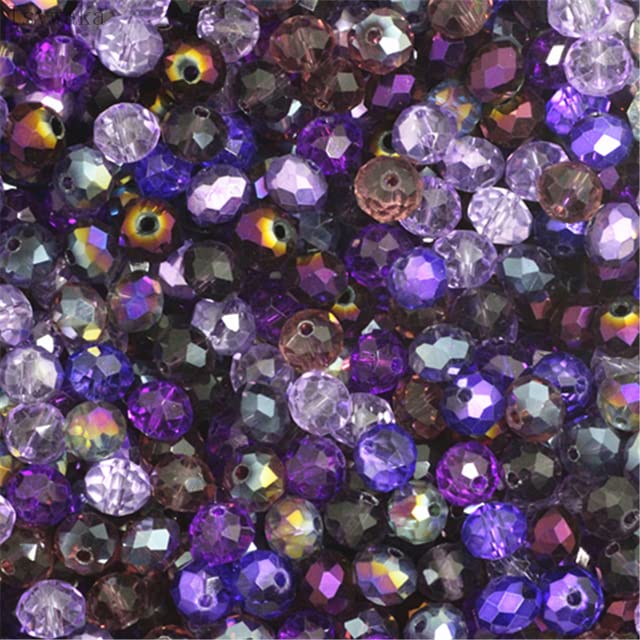 50 cuentas de cristal facetado austriaco de 4 x 6 mm, color morado, cuentas redondas espaciadoras sueltas para hacer joyas, morado multicolor