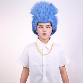 Blue Wig for Kids Boy Short Straight Blue Halloween Costume Wigs for Boys Anime Cosplay Party Wig With Wig Cap