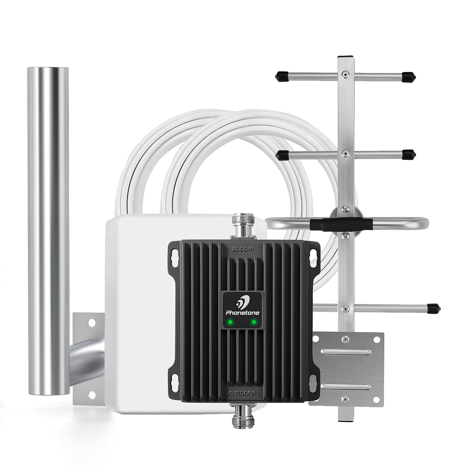 Cell Phone Signal Booster with Antenna Pole for Verizon and AT&T | Up to 4,500 Sq Ft | Boost 4G LTE 5G Signal on Band 12/13/17 | 65dB Dual Band Cellular Repeater with High Gain Antennas | FCC Approved
