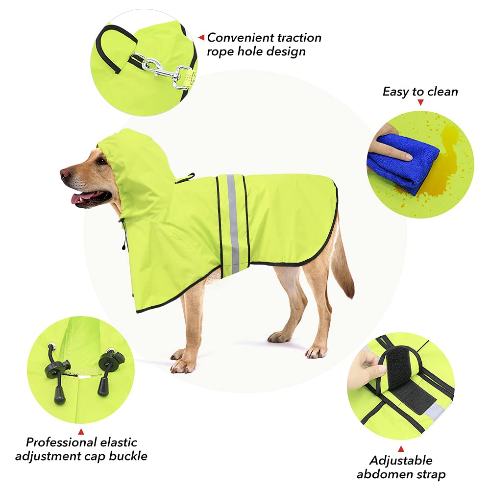 Ezierfy Waterproof Dog Raincoat, Reflective Hooded Dog Rain Jacket with Leash Hole - Image 3
