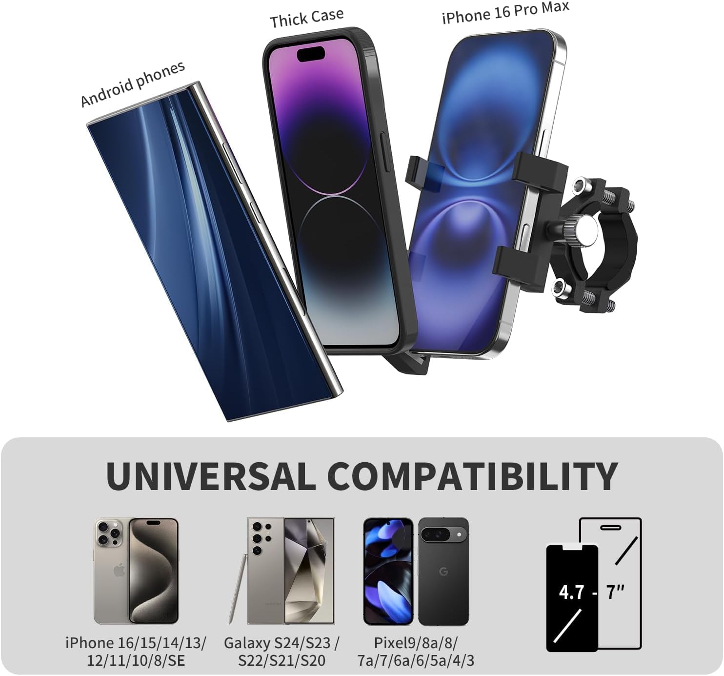 Aluminiowy uchwyt na telefon do roweru – uniwersalny uchwyt rowerowy na telefon komórkowy pasuje do wszystkich telefonów 10–17.8 cm, wodoodporny i odporny na wstrząsy uchwyt na telefon