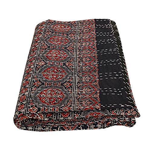 Janki Creation Bohemian Reversible Bedding Bedspread Throw Cotton Kantha Quilts Hippie Large Hand Quilted Ajrakh Comforter Quilts