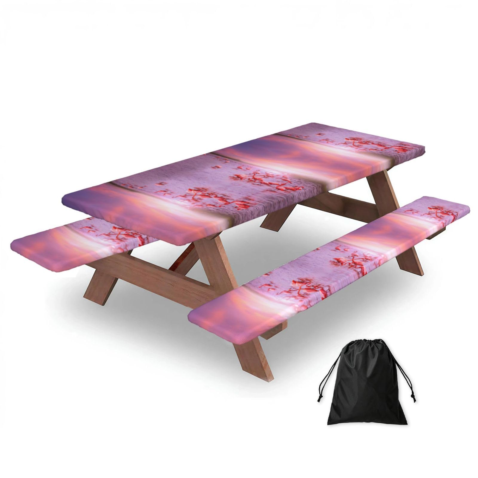 Zyjhyy Black Pink Flamingos Print 3 Pack Wipeable Picnic Bench Cover And Table Cover Lightweight Table Cloth For Camping Outdoor