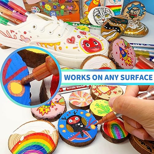 Image of Funto Acrylic Paint Pens for Rock Painting, Fabric, Wood, Canvas, Metal, Ceramic, Glass, 12 Colors Paint Marker Set, Non-Toxic, Quick Drying