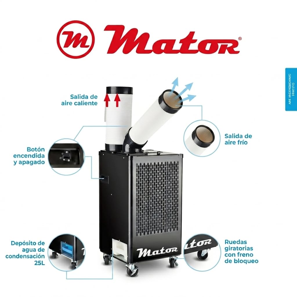Aire acondicionado portátil Spot Cooler BGK-2700 2700W, 2320 Frig/h, aire frío potente, portátil con ruedas, silencioso, climatización profesional.