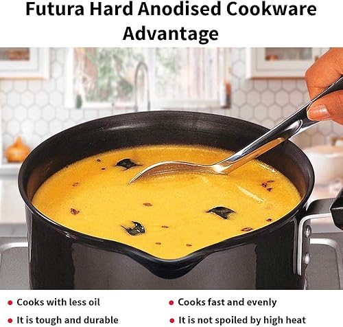 Miniatura 4 de Hawkins Futura 1.5 Litre Saucepan, Hard Anodised Sauce Pan, Induction Saucepan, Small Sauce Pan, Black (IAS15)