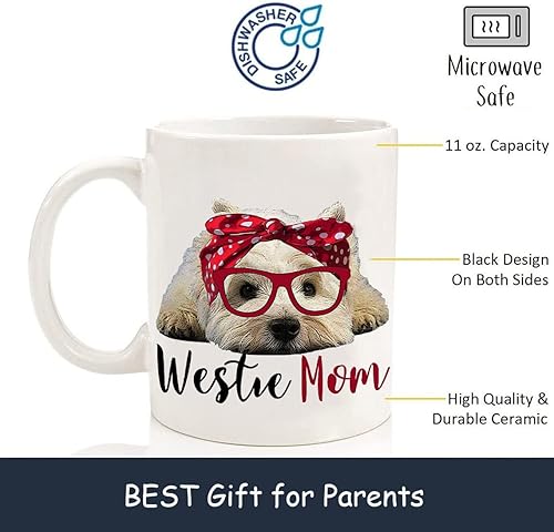 Miniatura 2 de Taza de café divertida blanca de 11 onzas Westie Mom West Highland Terrier, taza de café para amantes de los perros, regalo de cumpleaños único