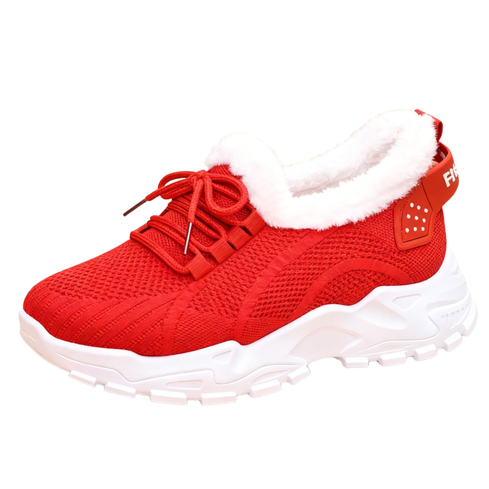 Womens Warm Plush Lined Cotton Lace-Up Sneakers Comfortable Casual Wide Round Toe Non-Slip Thick-Soled Snow Boots Sport Fitness