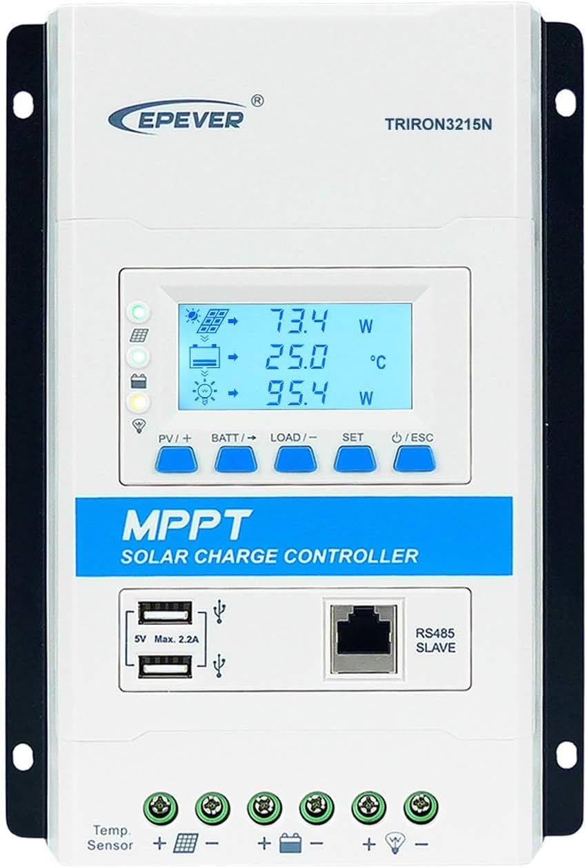 EPEVER MPPT Solar Charge Controller 30A 12V 24V Auto Max PV 150V Solar Panel 390W/780W Charger Regulator Generator for Sealed AGM Gel Flooded LiFePO4 Lithium Triron3215N