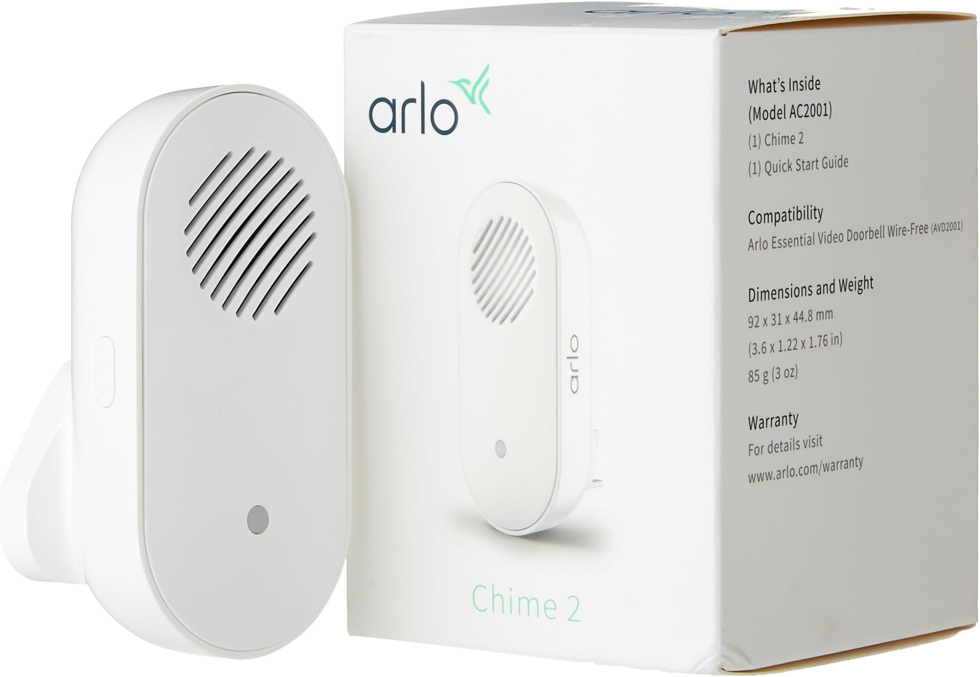 Arlo Certified Accessories | Arlo Chime 2, Audible Alerts, Built-in Siren, Customisable Melody, Connection Direct to Wi-Fi, Designed for Arlo Video Doorbells and Pro Cameras, AC2001-100UKS