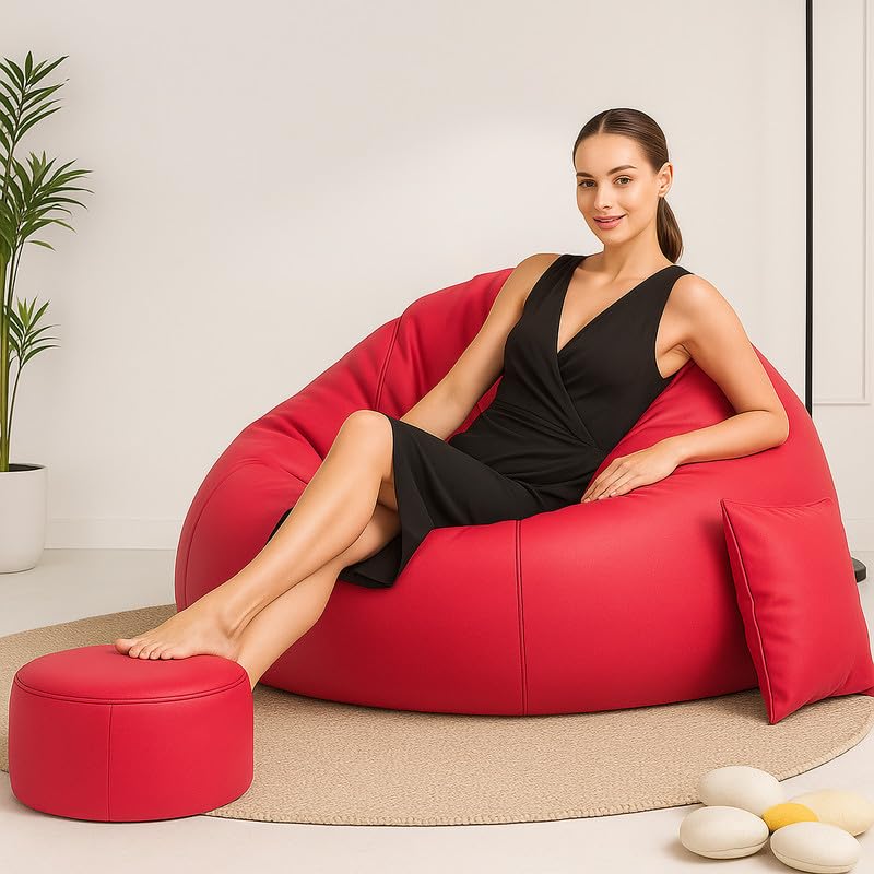 Biggie Bean Bag Chair Cover 5XL Comfort Edge Bean Sofa–Built for Superior Relaxation–Styled for Elegance with Free Cushion & Footrest (Matching Color : Leatherette Pink)-image-12
