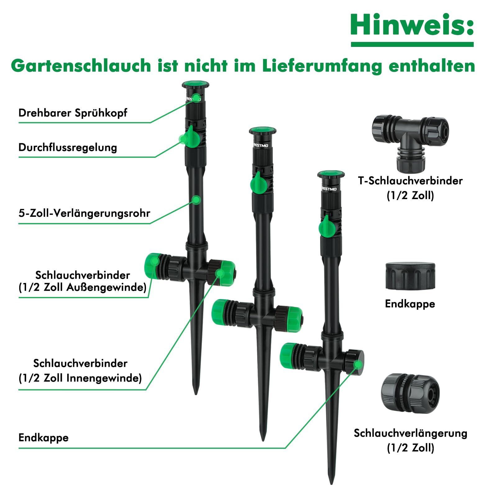 RESTMO Set di 3 irrigatori da giardino, set di irrigatori per prato fai da