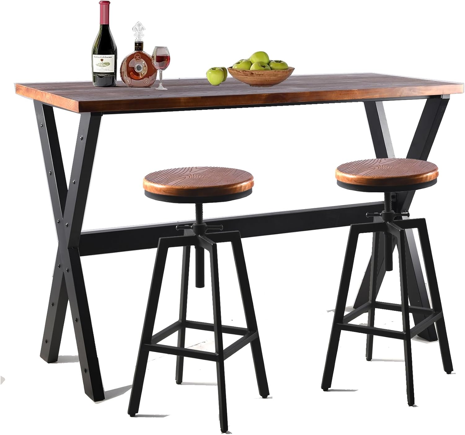 Bar Table, 47.24"L×41.33"H Bar Height Pub Table High Top Rectangular Sofa Console Table Kitchen Dining Coffee Table, for Narrow Space, Living Room, Indoor, Rustic Brown Wood, Industrial Black Metal