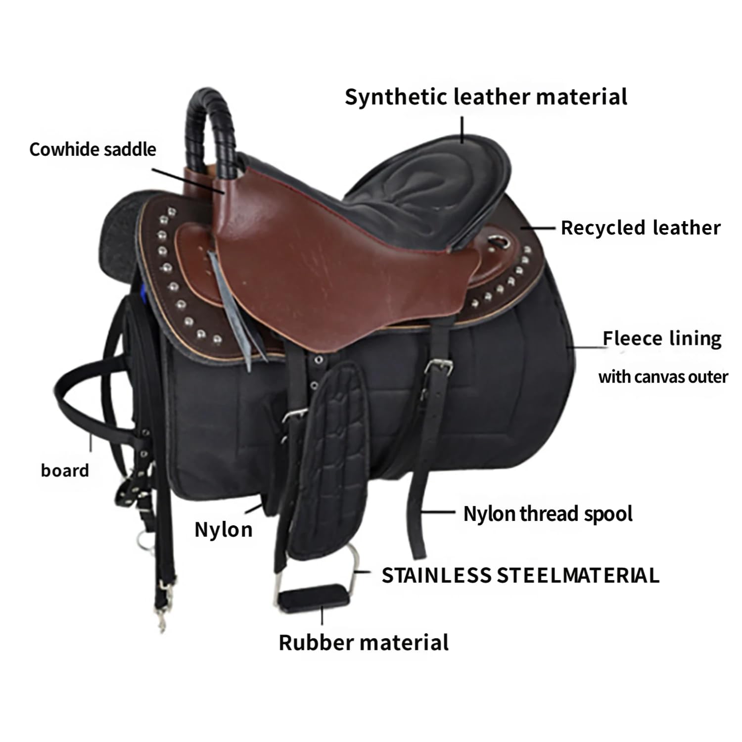 NILoykg& Sella di Cavallo turistico in Pelle Set Completo, Sella di Equitazione Durevole con Assorbimento degli Urti e Design Antiscivolo, Kit Completo di tack,Marrone,L