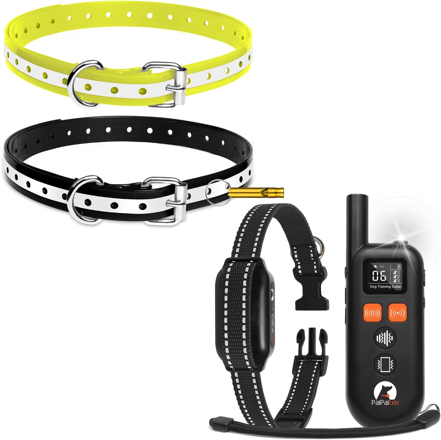 PaiPaitek No Shock Dog Training Collar with Remote 3300ft Range, Humane Vibrating Dog Collar, 3 Modes Ultrasonic, Beep, Vibration for Small Medium Large Dogs - Security Lock & No Prongs