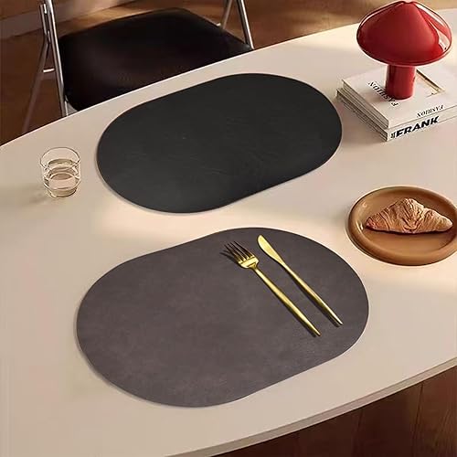 Miniatura 7 de Juego de 6 manteles individuales ovalados de cuero, lavables, resistentes al calor, para mesa de comedor, duraderos y fáciles de limpiar para el uso