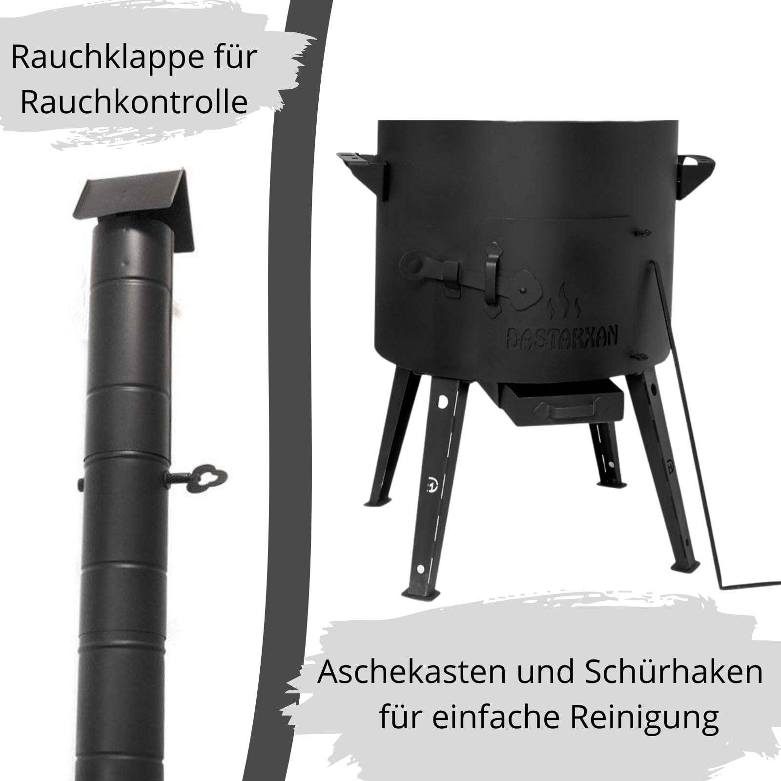 Utschak 2mm Stahl mit Adapter-Ringe Abzugsrohr 12L Kazan Feldküche Campingofen
