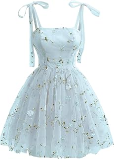 Women's Floral Jacquard Off-The-Shoulder Dress with Adjustable Spaghetti Straps & Waist Tie - Fluffy Tulle Skirt