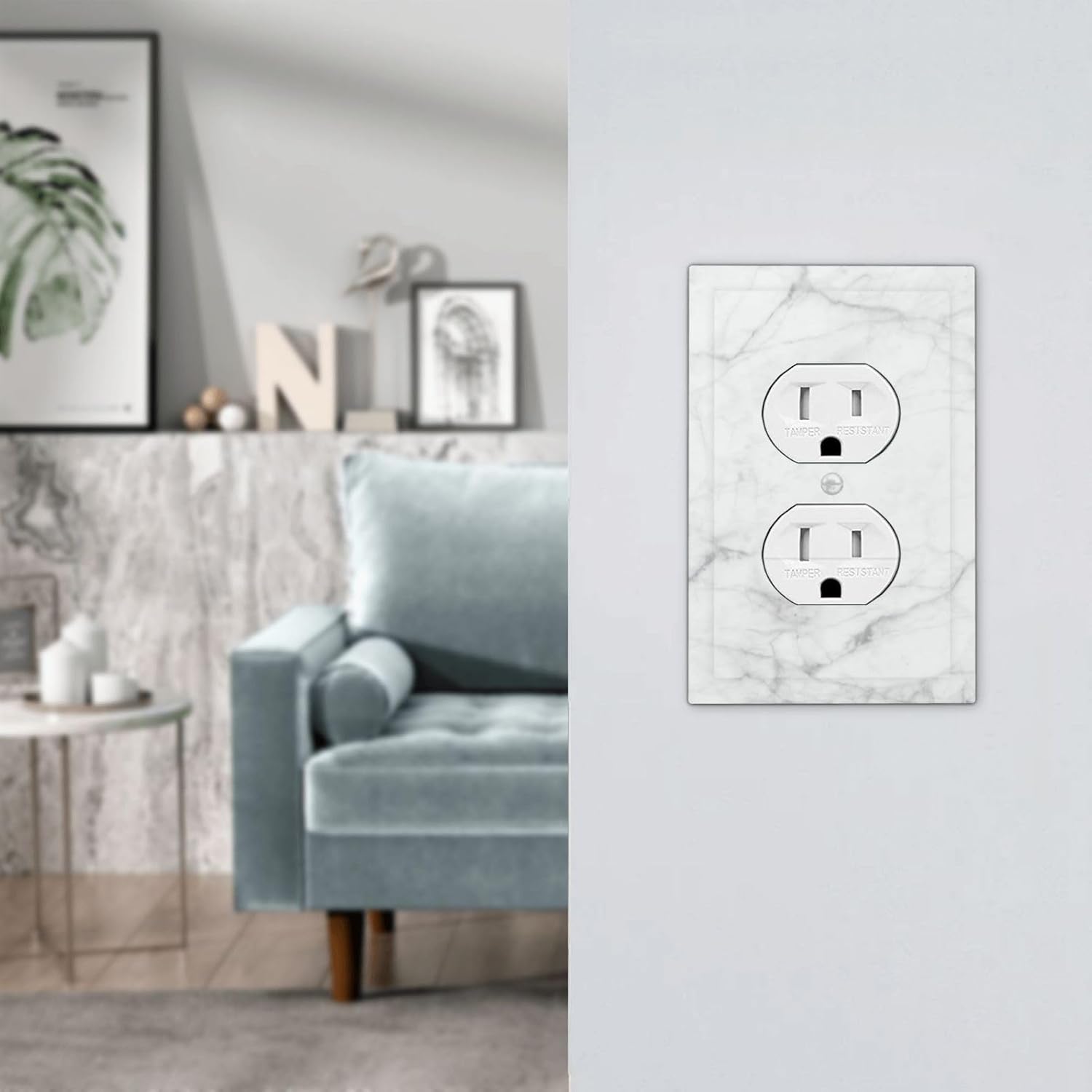 White Grey Marble Print Duplex Outlet Covers Gray Decorative Receptacle Wall Plate Electrical Light Switchplate Decor Accessories 5"x3"