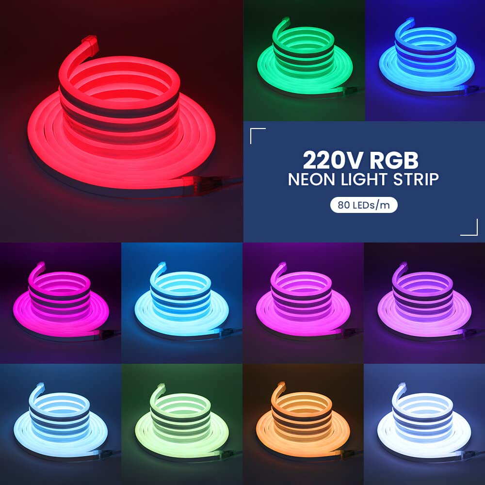 RGB Neon LED Streifen, 220V 5050 Silikon IP65 Wasserdicht WiFi Flexible Neon LED Light, mit APP Steuerung, Sync mit Musik Rhythmus (10M)
