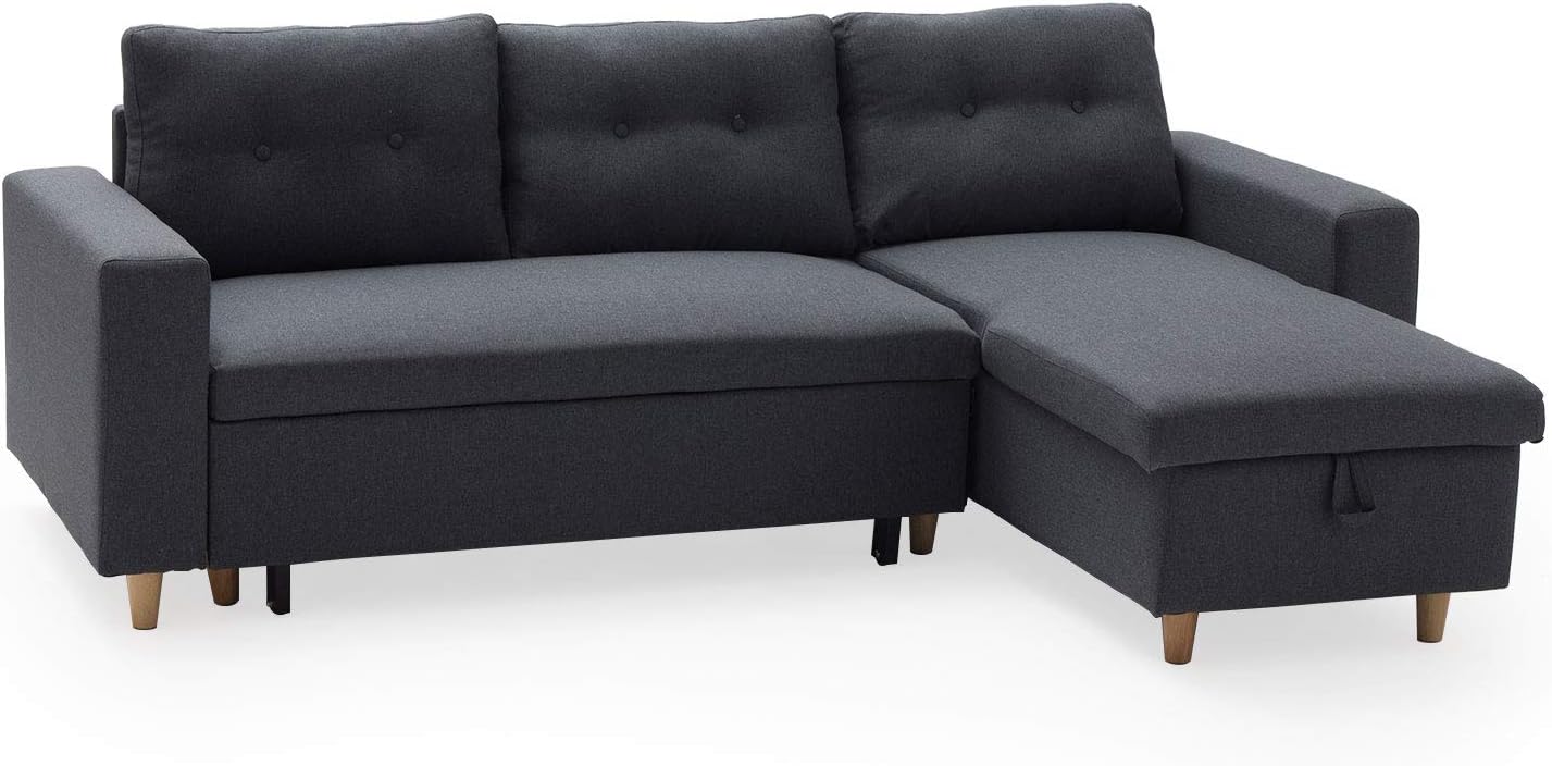 Happy Garden Canapé d'angle Convertible Wade 3 Places en Tissu Gris