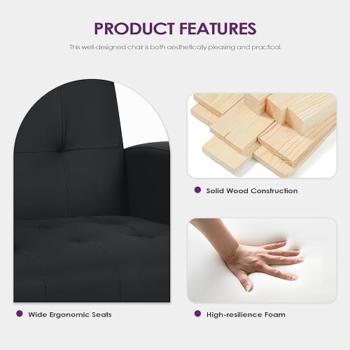 Miniatura 21 de TYBOATLE Juego de 2 sillas decorativas para sala de estar, acogedoras sillas decorativas negras copetudas modernas de mediados de siglo con brazos