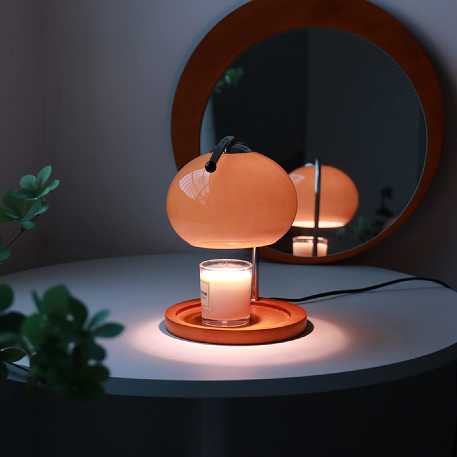 Tnfeeon Aromakerzen-Schmelzlampe, Dimmbare Holz-Metall-Glas-Einstellbare Kerzenwärmer-Lampe für Schlafzimmer (Dimmschalter)