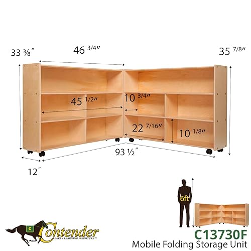 Miniatura 9 de Contender Organizador de almacenamiento móvil plegable extragrande para guardería, aula, preescolar, muebles de madera con ruedas rodantes con 4