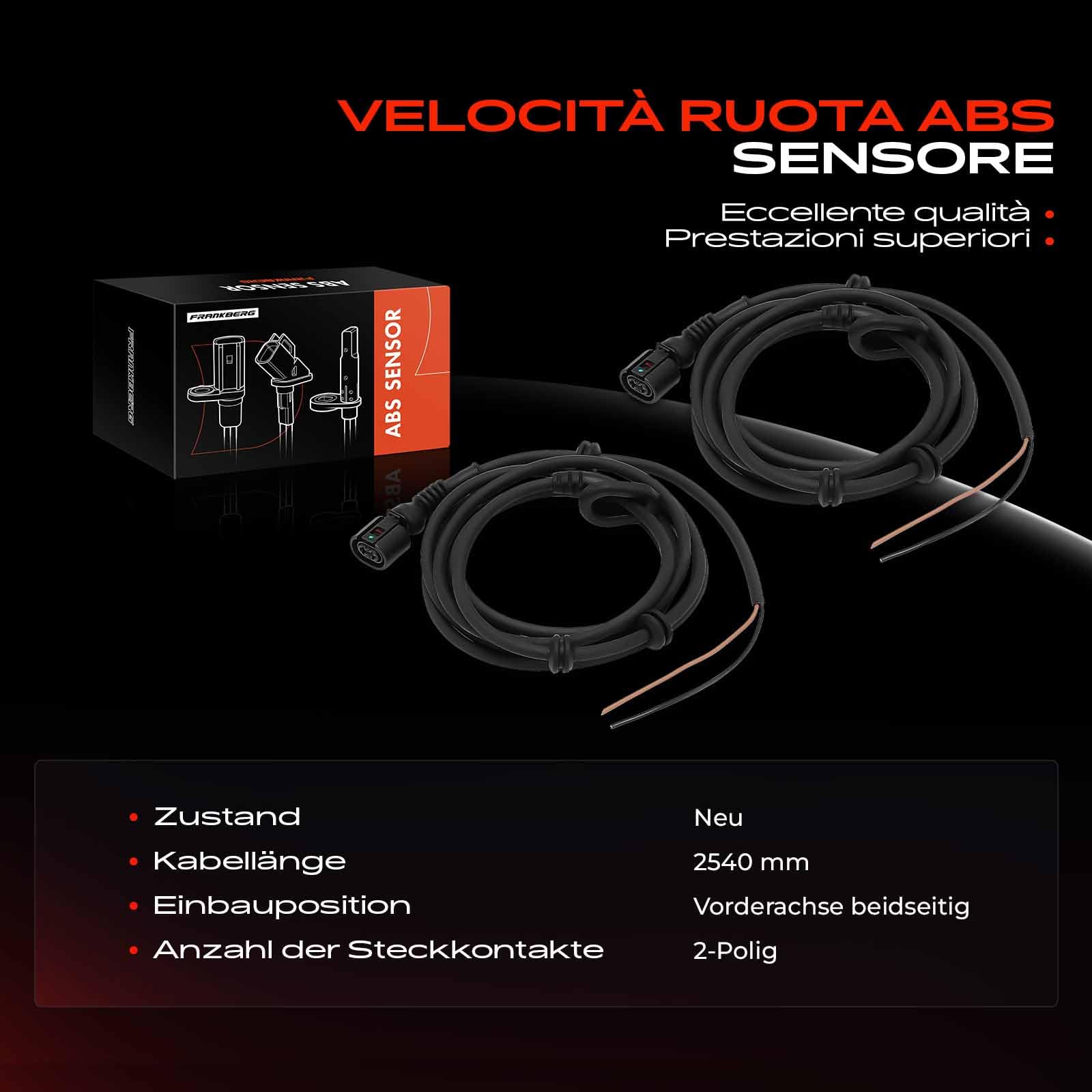 Frankberg 2x Sensori Velocità Ruota Sensore ABS 2-Poli Compatibile con Golf IV 1J1 A3 8L1 Golf IV Variante 1J5 O.c.t.a.v.i.a I Combi 1U5 B.o.r.a 1J2 Replace# 1J0927903E