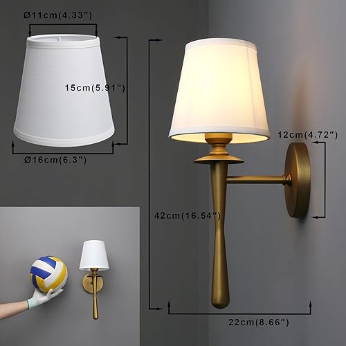 Miniatura 2 de Yosoan Juego de 2 apliques de pared de tela blanca estilo bohemio retro dorado vintage, industrial antiguo para interiores, con cableado de bronce