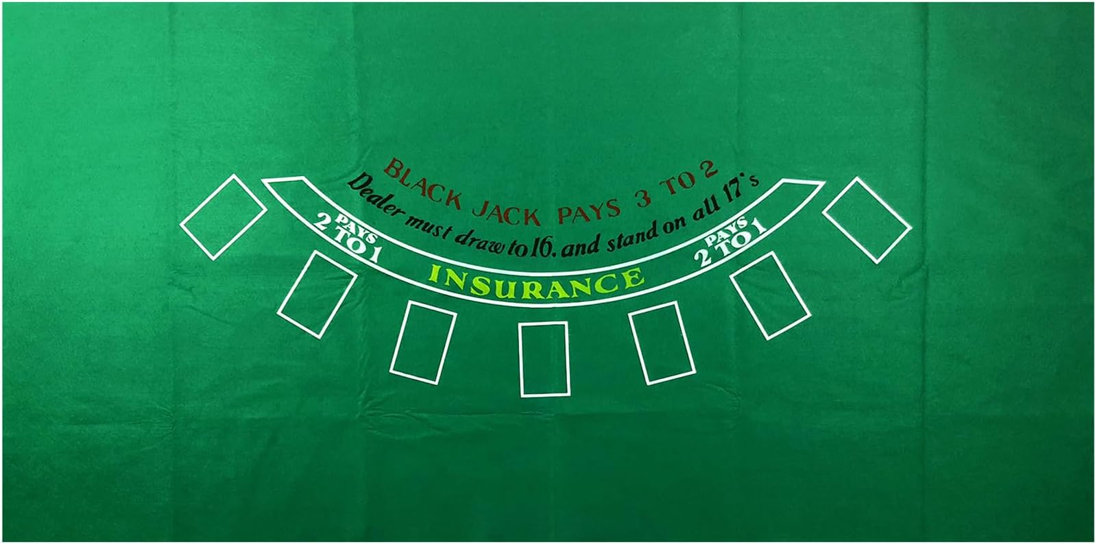 Blackjack Table Top Felt Layout - 36" x 72" Rectangle Las Vegas Style Green Casino Poker Table Cover Mat, Great for Poker Game Night Events Theme Party Fundraisers & Gatherings