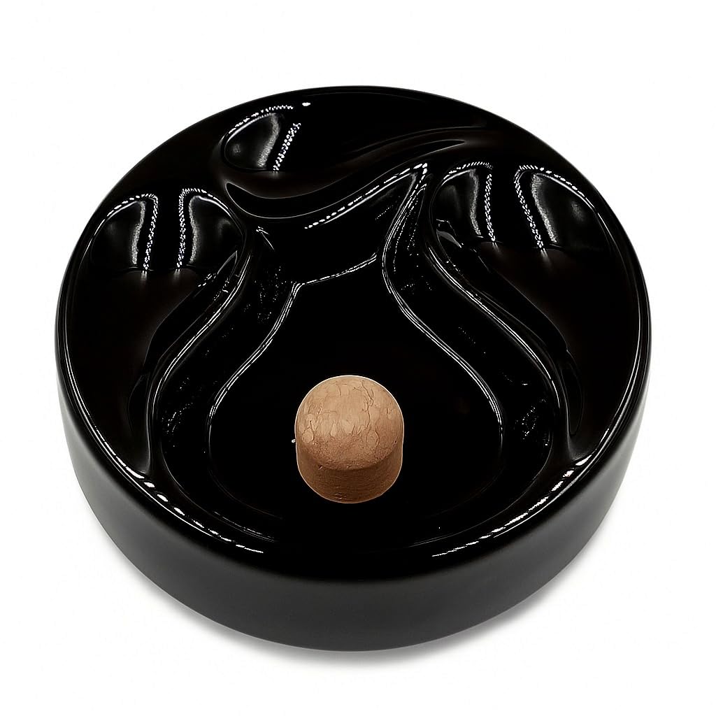 7" x 1.5" F.e.s.s. Ceramic Tobacco Pipe Ashtray with Cork Knocker and 3 Pipe Stand Large - Ideal for Patio Use for Patio, Indoor, Outdoor Desktop Use