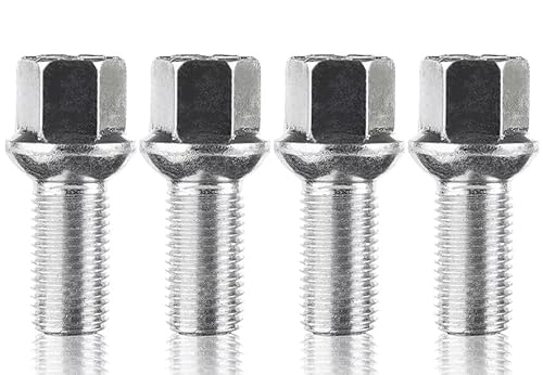 BIMECC Alloy Wheel Bolts x4 - M14x1.5 - Silver - R13 Radius - OE Style Compatible with original Audi | SEAT| Skoda | VW wheels