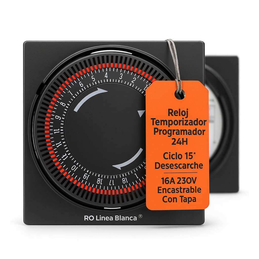 RO Linea Blanca ® Reloj Temporizador Programador Horario 24H Ciclo 15’ Desescarche 16A 230V Encastrable Con Tapa DCR24H Para Cámaras Frigoríficas Hostelería Frío Industrial Técnicos Mantenimiento