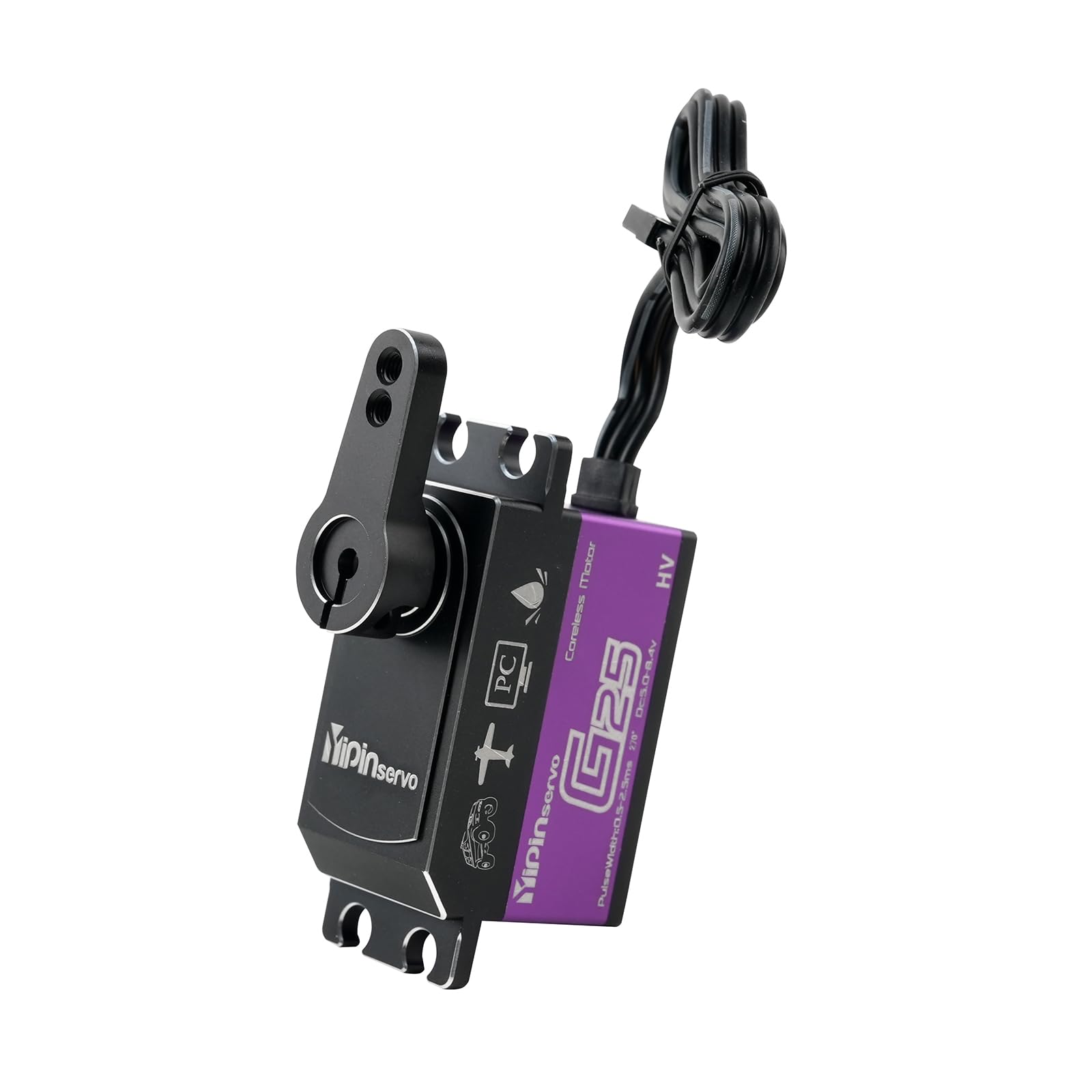 Servo de dirección de alto par de torsión de perfil bajo de 25 kg, engranaje de acero RC Servo 7.4V HV IP67 impermeable, ángulo ajustable de 180/270°, para 1/10 1/12 RC Car Crawlers, camiones