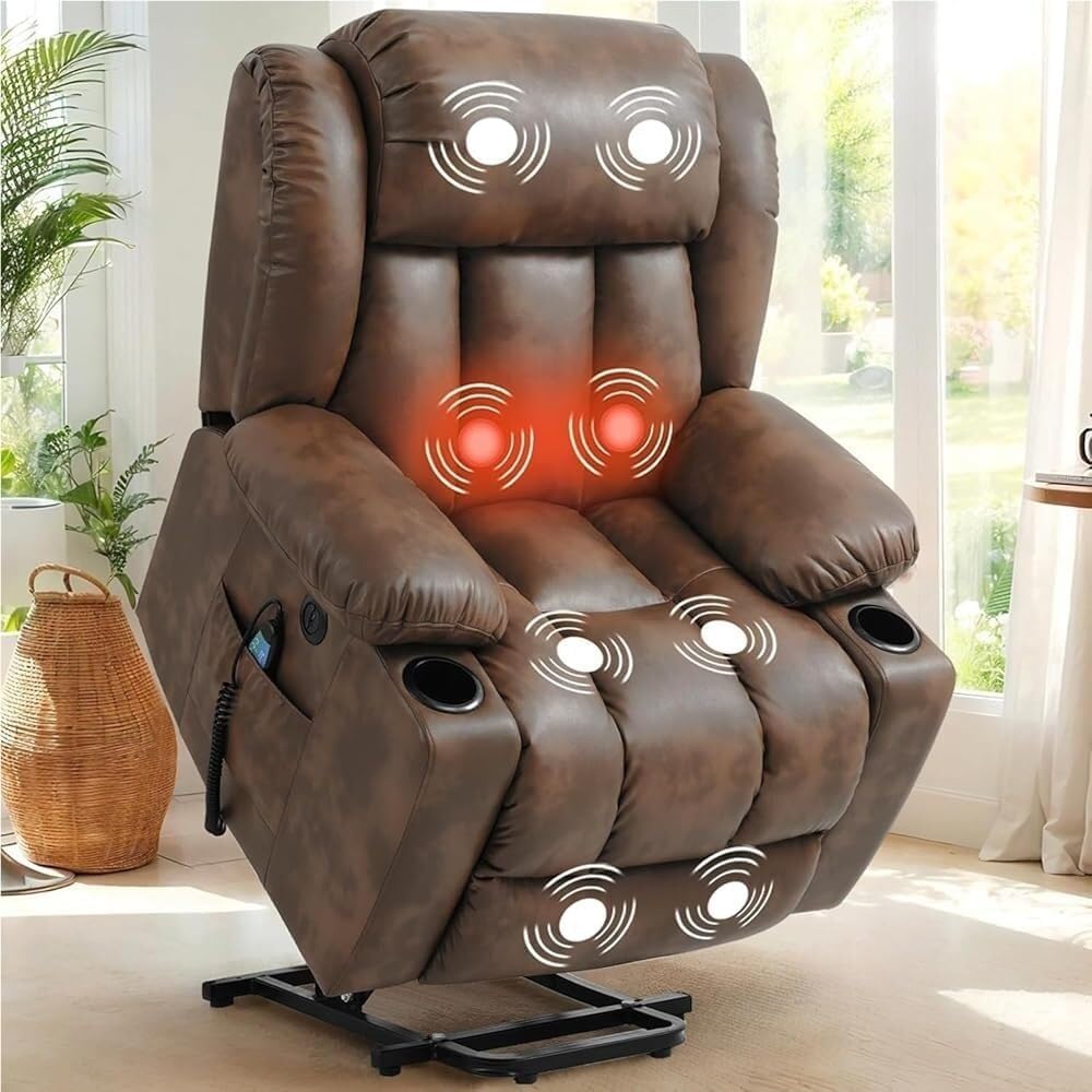 Oversized Power Lift Recliner Chair for Big and Tall Elderly Adults, Lay Flat Electric Recliner Sofa with Massage & Heat? Headrest, USB Ports Side Pockets Living Room