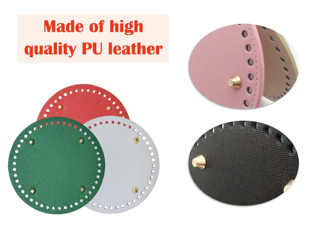 9 Fondi Per Borse All'Uncinetto In Pelle PU - Con Fori E 2 Uncinetti Inclusi, Diametro 15cm, Per Borche DIY - Foto 4