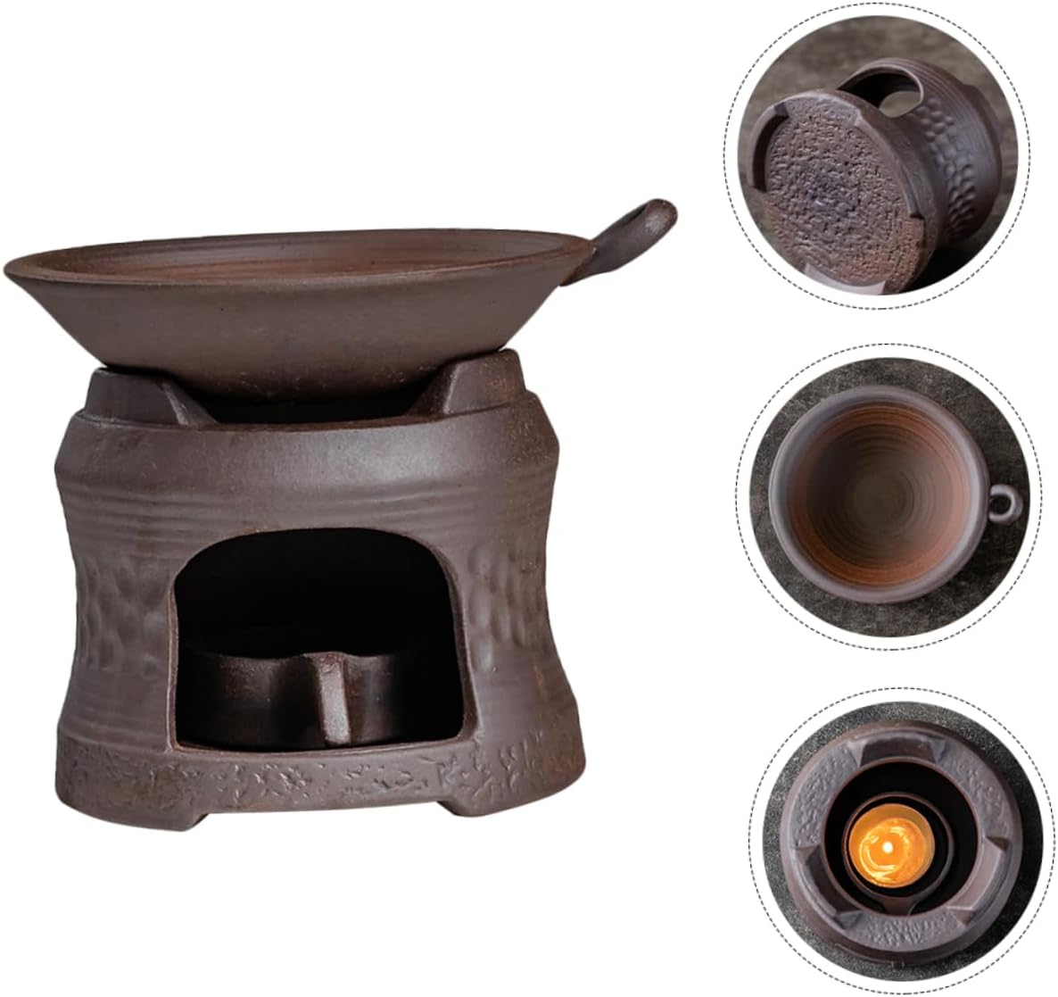 Ceramic Teapot Warmer Candle Holder Base Rustic Brown Tea Stove for Loose Leaf Tea for Home Brewing