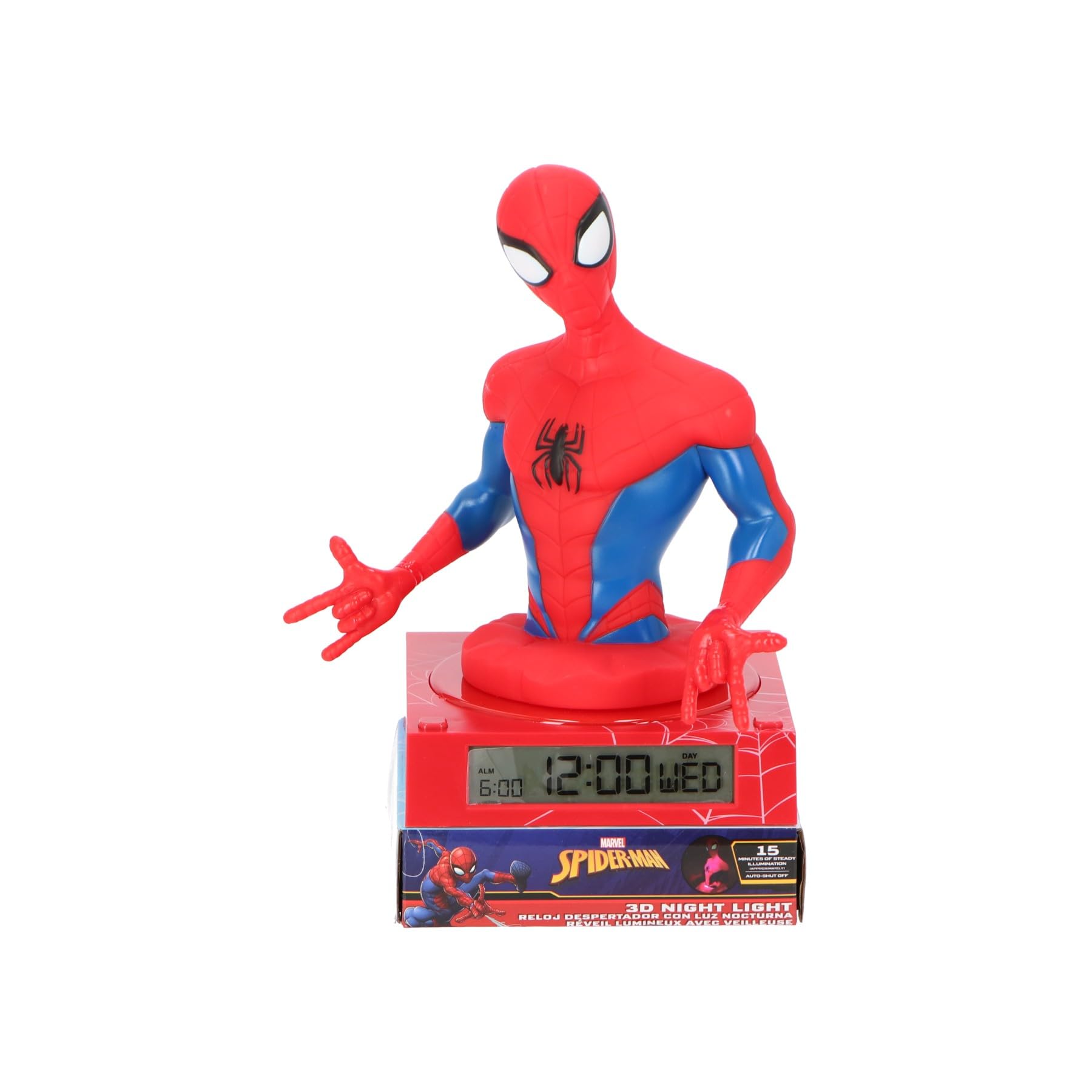 Spiderman 3D Wekker Puts nachtlampje en geluiden, Multicolored, 13.2 cm x 13.2 cm x 22 cm - Image 2