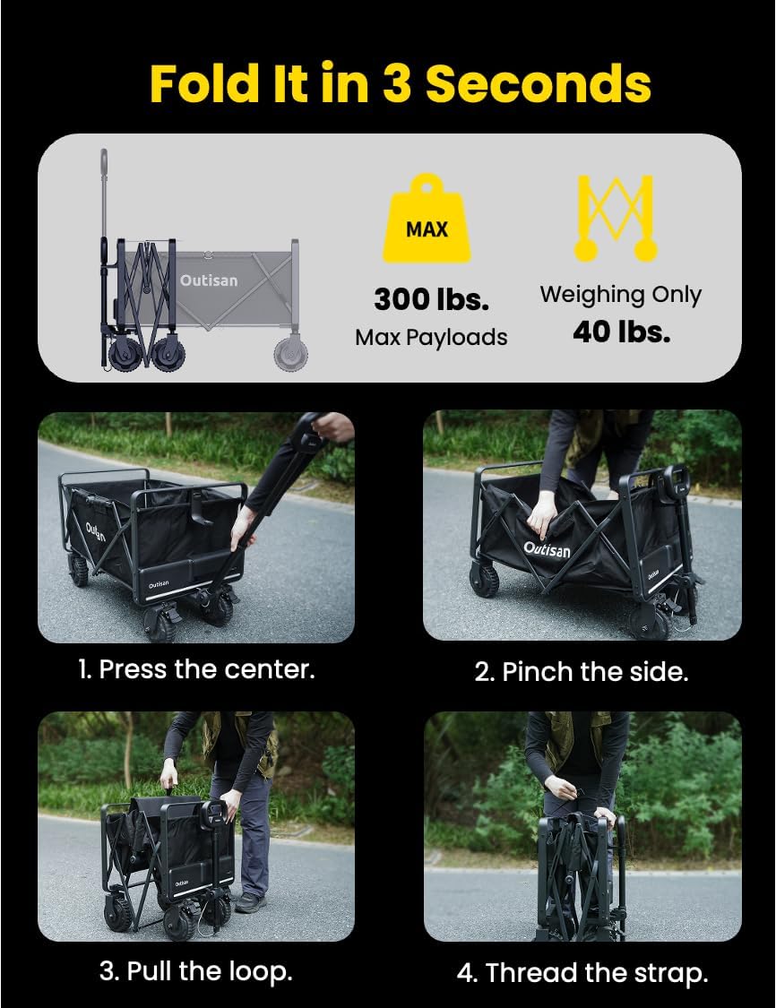e-Wagon Air Electric Wagon Cart, 300LB Capacity Foldable Wagon with Dual Motor, 9-Mile Range & Swappable Battery, 3-Second Collapsible Utility Cart for Camping, Garden, Slate Gray