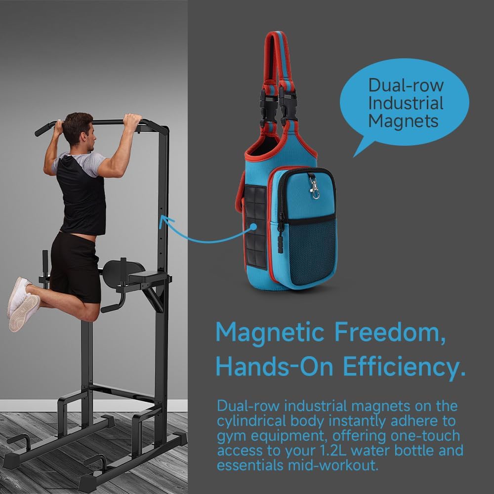 VAKAER Magnetic Gym Bag, Water Bottle Carrier Holder with Phone Pocket & Adjustable Strap,10 Ultra-Strong Magnets Stick to Fitness equipment, Workout Accessories Pouch for Women & Men, Blue - Image 3