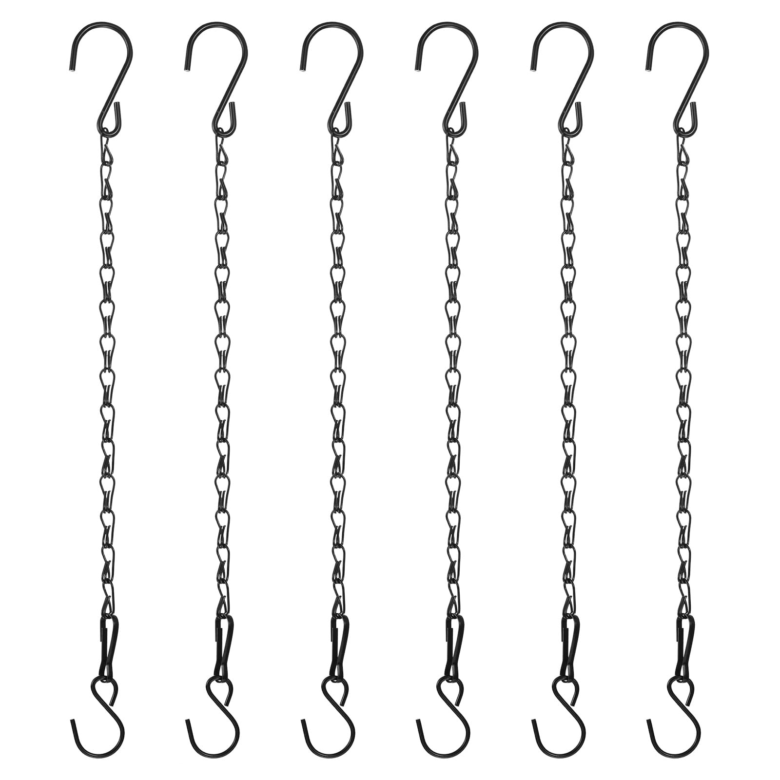 M METERXITY 6-Pack Chain for Hanging Plants, 33cm(13 Inch) Adjustable Hanging Chain with Hooks for Bird Feeder/Planter/Lantern/Wind Chime, Iron Basket Extender Hanger [Black]