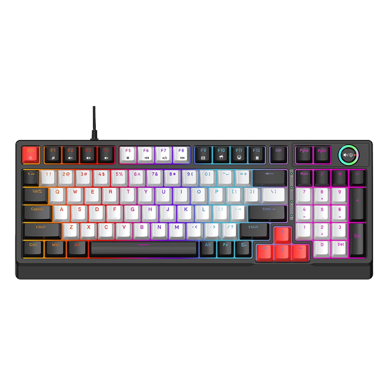 Luocute Klawiatura Mechaniczna T WOLF T50 RGB, 98 Klawiszy z możliwością Wymiany Podczas Pracy, Niebieski Przełącznik z Dynamicznym Oświetleniem i Pokrętłem, do Pisania na Komputerze (Czarny Szary