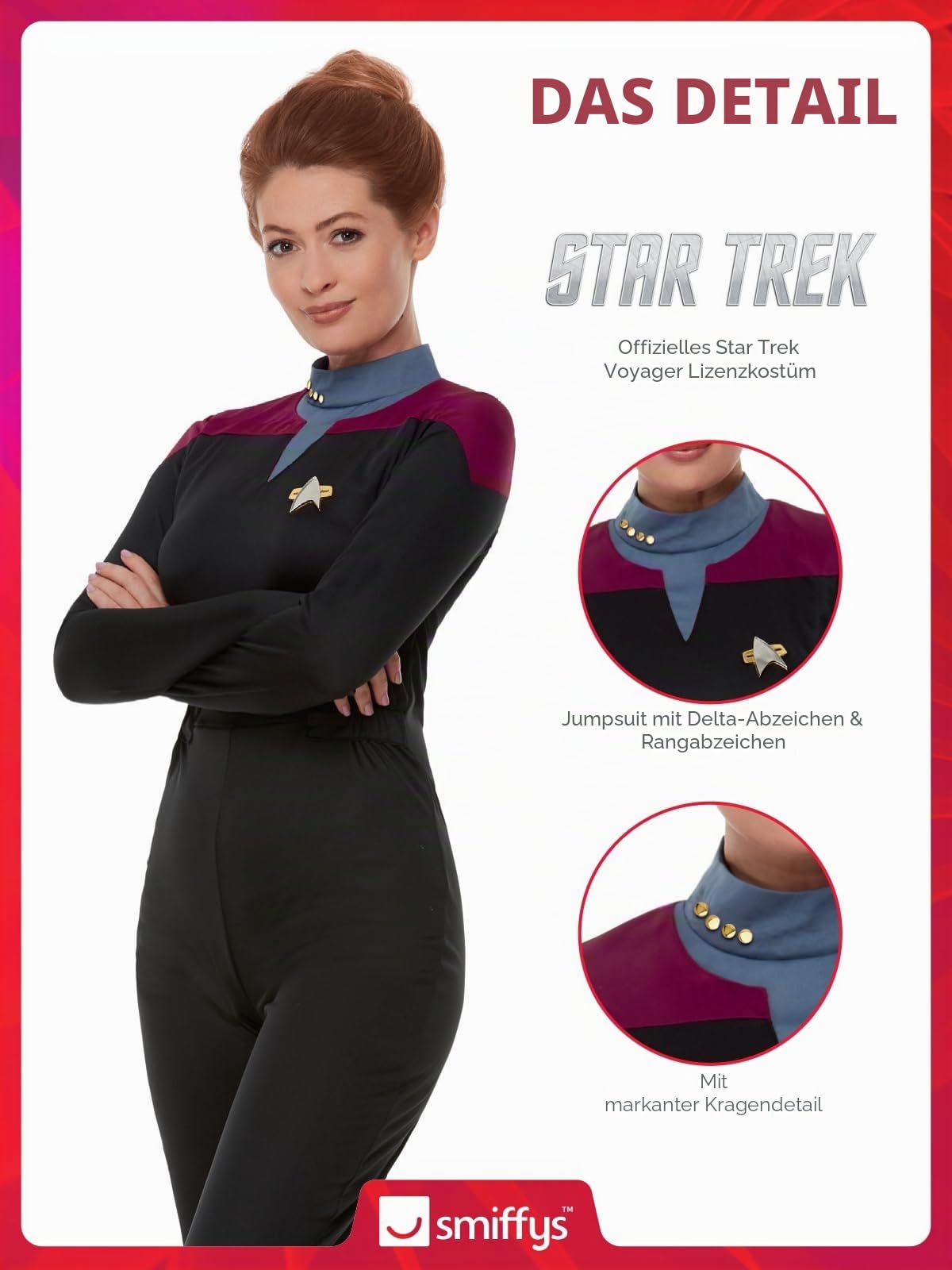 Smiffys Star Trek, Voyager Command Uniform, Maroon Halloween und Karneval
