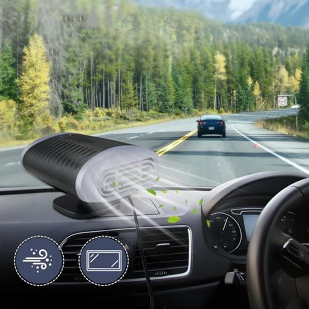 Lecreatekit Chauffage de voiture 12 V, chauffage portable à ajustement à 360 degrés, chauffage de voiture anti-buée avec dégivreur automatique, kit de chauffage d'hiver pour petits véhicules (noir