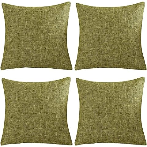 SWISSPACK 4 PCS 50x50cms BIG SIZE! Faux Linen Soft Decorative Square Throw Pillow Case Cushion Covers Pillowcases for Livingroom Sofa Bedroom with Invisible Zipper 4 Pieces 13 Colours …SAGE GREEN Cover