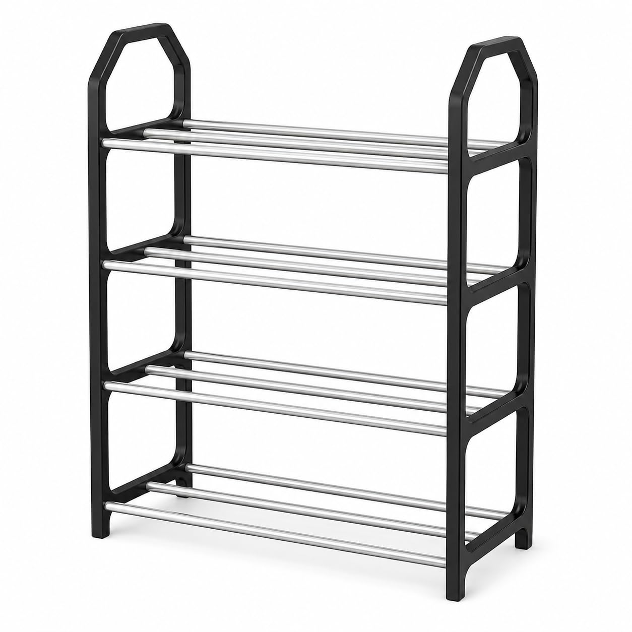 Eastrise 4 Tier Shoe Rack, Narrow Small Shoe Storage Organiser, Space Saving Metal Footware Storage Rack, Easy Assembly, for Hallway, Living Room, Bedroom (Black)