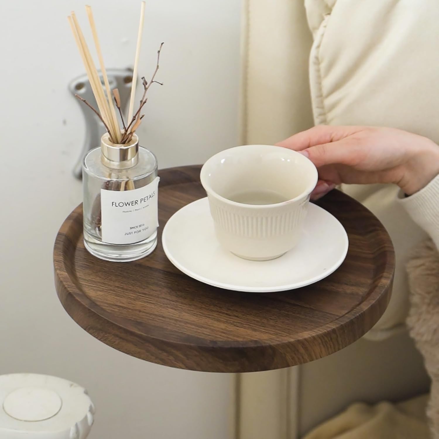 Table de Chevet Murale pour petit espace, meuble de nuit rond et rabattable marron