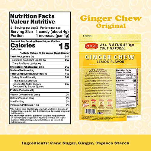 Pocas Ginger Chews (Pack Of 4) Lemon Flavor 3Oz - Real Ginger Candy, Non-Gmo, Gluten-Free, Ginger Candy For Nausea, Morning Sickness Relief, Candied Ginger #TOP1